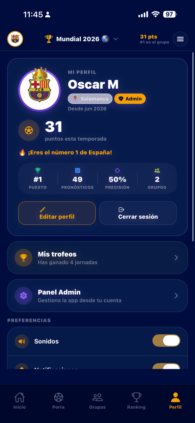 Tu temporada, en un vistazo.